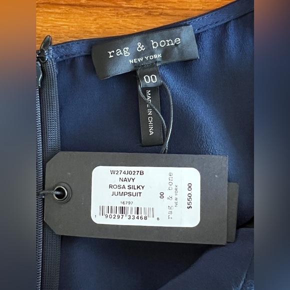 Rag & Bone Navy Rosa Silky Jumpsuit NWT Navy/Black Spaghetti Strap size 00 - Picture 6 of 12